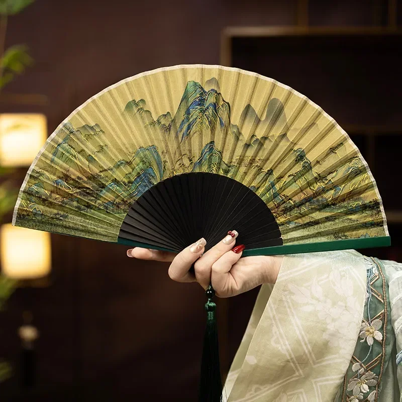 National style fan folding fan antique style summer portable small new hanfu photo special dance fan opening and closing silky