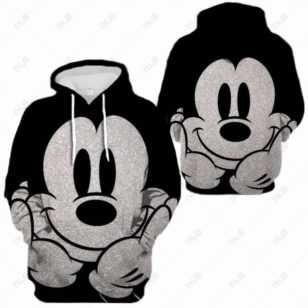 Spring and Autumn Women Disney Mickey Mouse Print Hoodie Fashion Loose Streetwear 2024 Funny Cartoon Street Hip Hop Sweatshirt