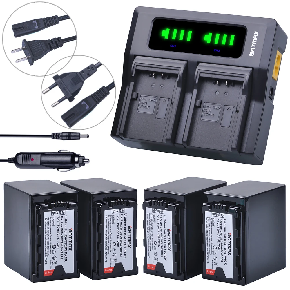 

Batmax 4pc VW-VBD78 VBD78 Battery+Ultra Fast LED Dual Charger for Panasonic VBD78 VBR89 AJ-HPX260MC,HPX265MC,PX270,AG-FC100