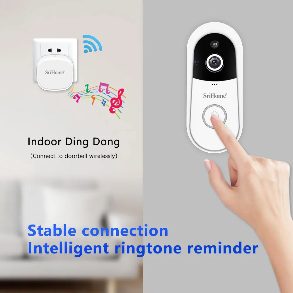 Srihome-timbre WIFI DH004 de 4MP, intercomunicador con timbre para interior, vídeo Visual en espera, 4MP, baja compresión