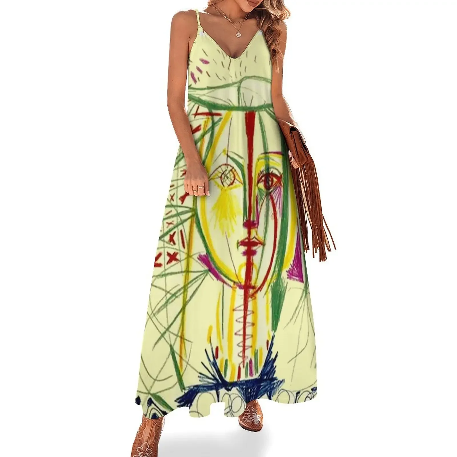 

FRANCOISE : Vintage 1946 Portrait Print Sleeveless Dress summer dress korean women birthday dress