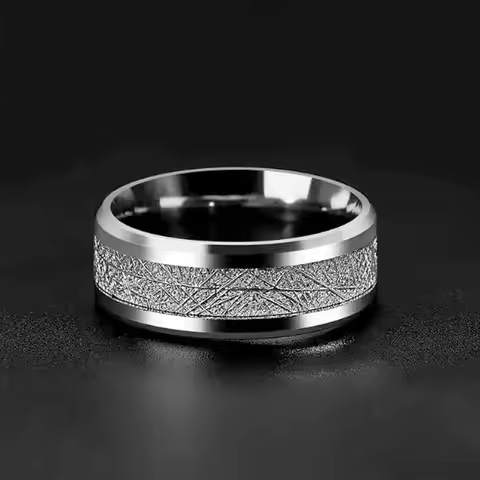 1Pcs Fashion Men&rsquo;s Silver Color Stainless Steel Ring Groove Multi-Faceted Ring for Men Women Engagement Ring Anniversary Gifts