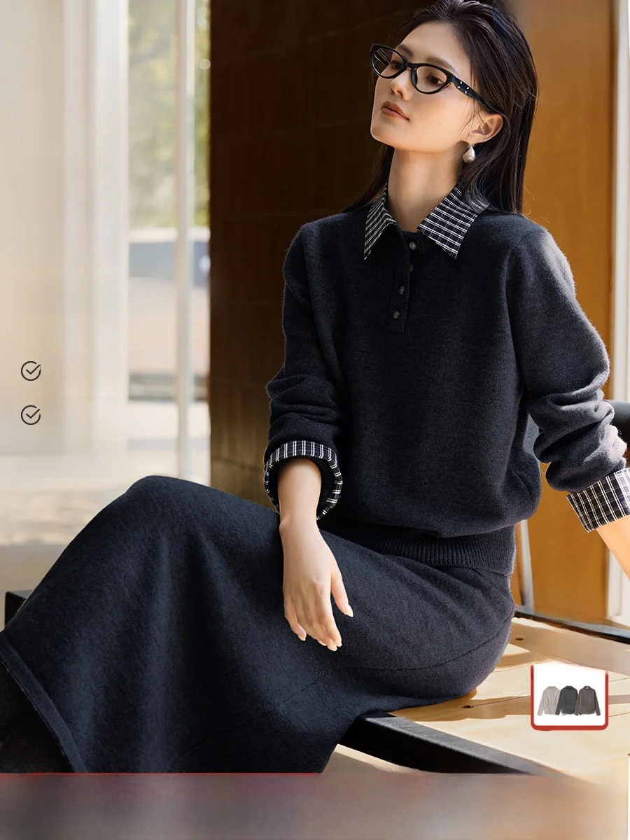 

Вязаный комплект XWI для женщин: осенне-зимний модный повседневный комплект с индивидуальным дизайном, длинными рукавами, из полиэфирного волокна, для работы