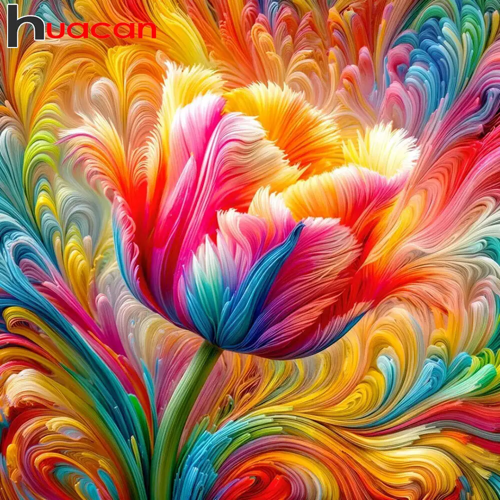 Huacan Diamond Painting Colorful Flower DIY Hobby Diamond Mosaic Rhinestone Pictures Fantasy Embroidery Wall Decor