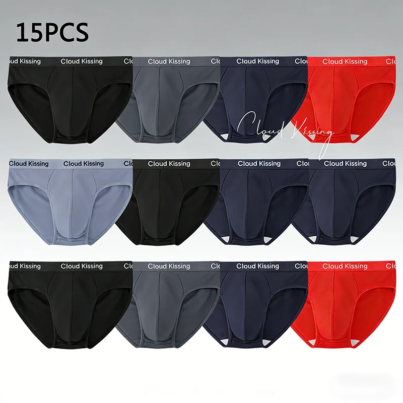 Men's Multipack Briefs 15Pcs Cloud Kissing Soft Breathable Solid Color Underpants Mid Waist Male Underwear For Daily Life