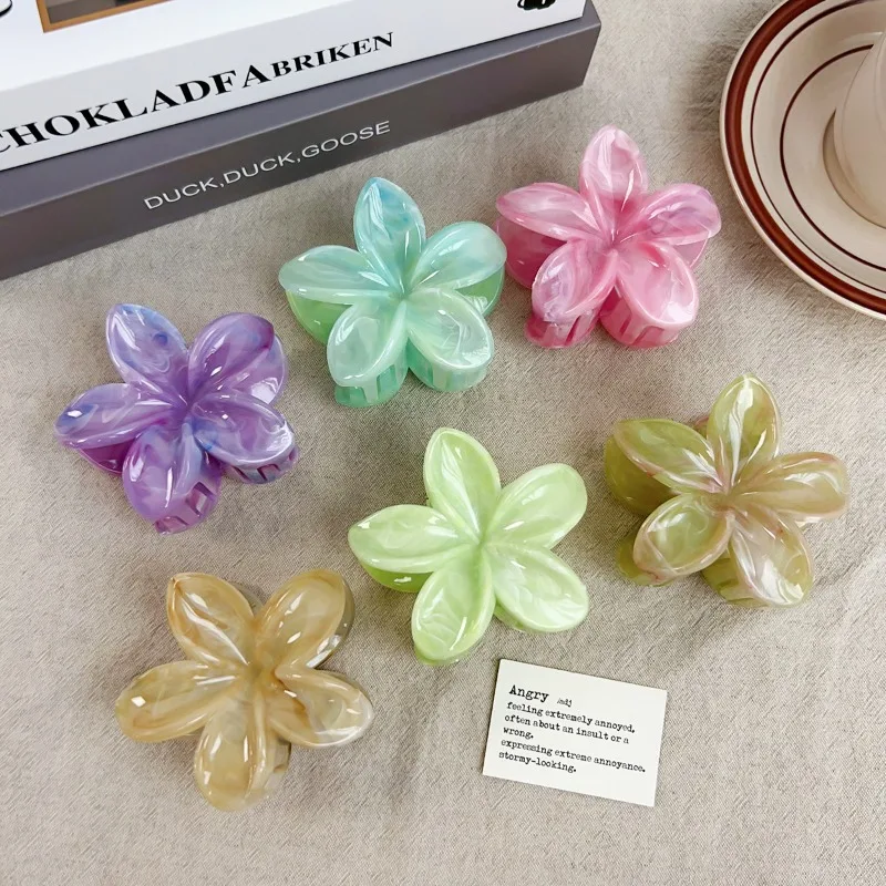 Cream Dopamine Floral Plastic Shark Hair Claw Fresh Sweet Girly Hair Accessory Campus Travel Versatile Gift Hairstyle Decor