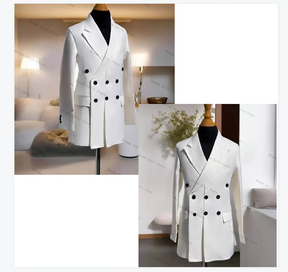 

White Men Suit Set 2 Piece Blazer+Black Pant Trousers Customized Formal Office Jacket Breasted Groom Wedding Tuxedos Prom Coat