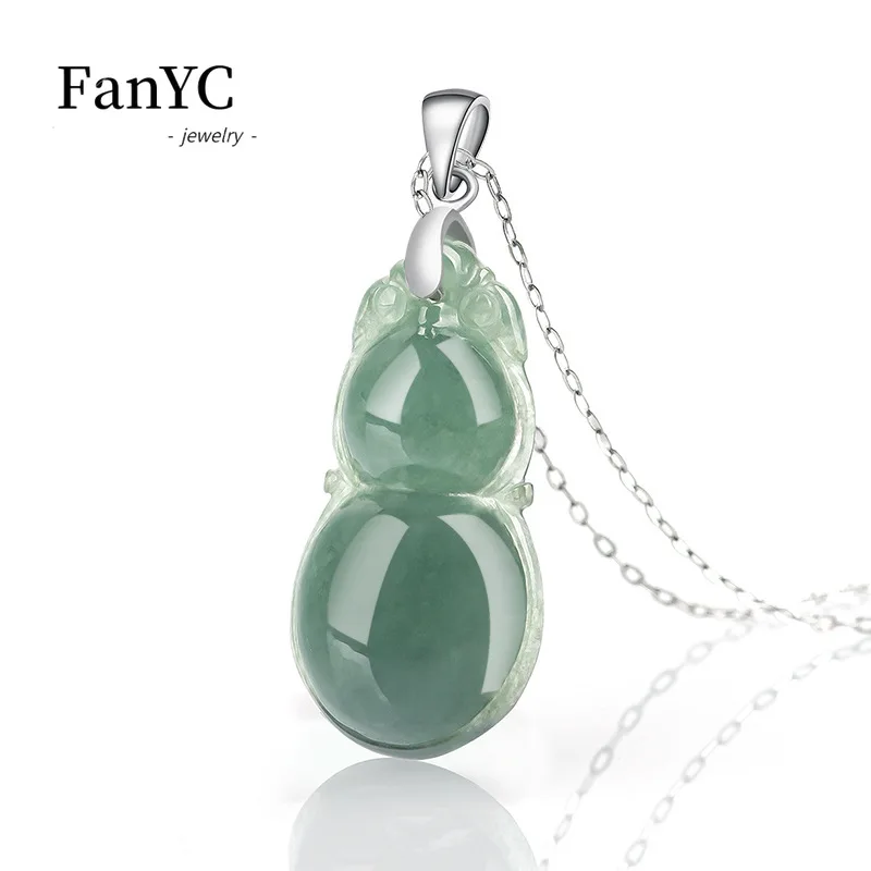 

Myanmar A-goods Jadeite Oil Green Gourd Pendant S925 Silver Inlaid Fashion Exquisite Lovely Ice Jade Necklace Ladies Gift