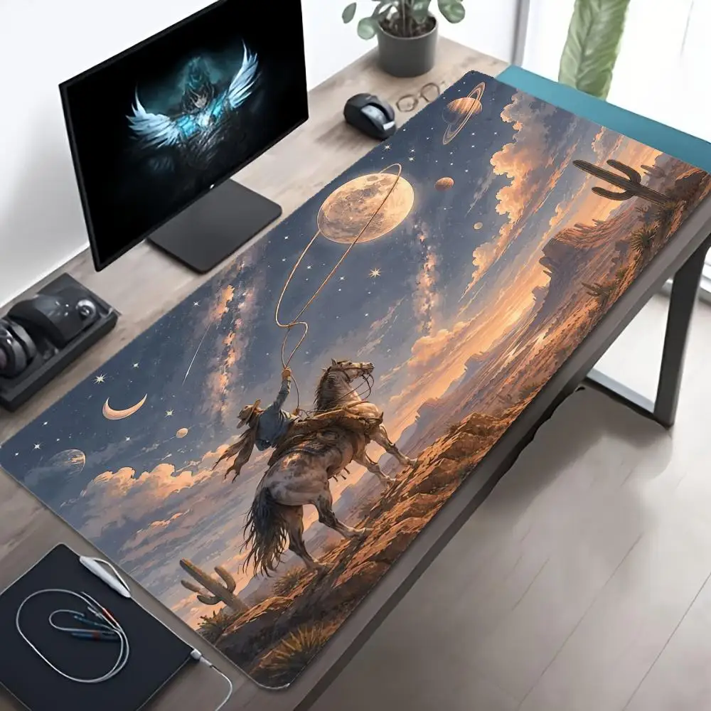 XXL Large Gaming Mouse Pad Western Cowboy Desert Deskmat Overlock Non-slip Rubber Keyboard Mat Wild West Mousepad Desk Mats