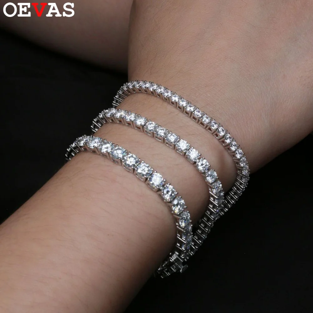 

OEVAS 100% 925 Sterling Silver Real 3-5mm Moissanite Bracelet For Women Sparkling Wedding Party Fine Jewelry Valentine's Gifts