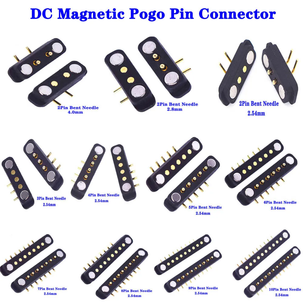 

1Pair Curved Needle DC Magnetic Pogo Pin Connector 2A 2Pin / 10Pin With ears Pogopin Male Female Spring Loaded DC Power Socket