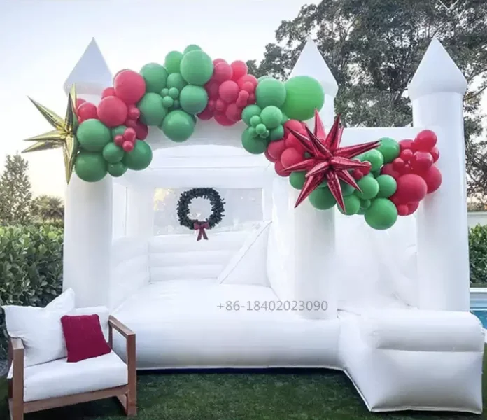 Commercial Durable 18 OZ PVC White Bounce House Slide Wedding Jumping Castle Slide Inflatable Bouncy Castle with Slide for Sale