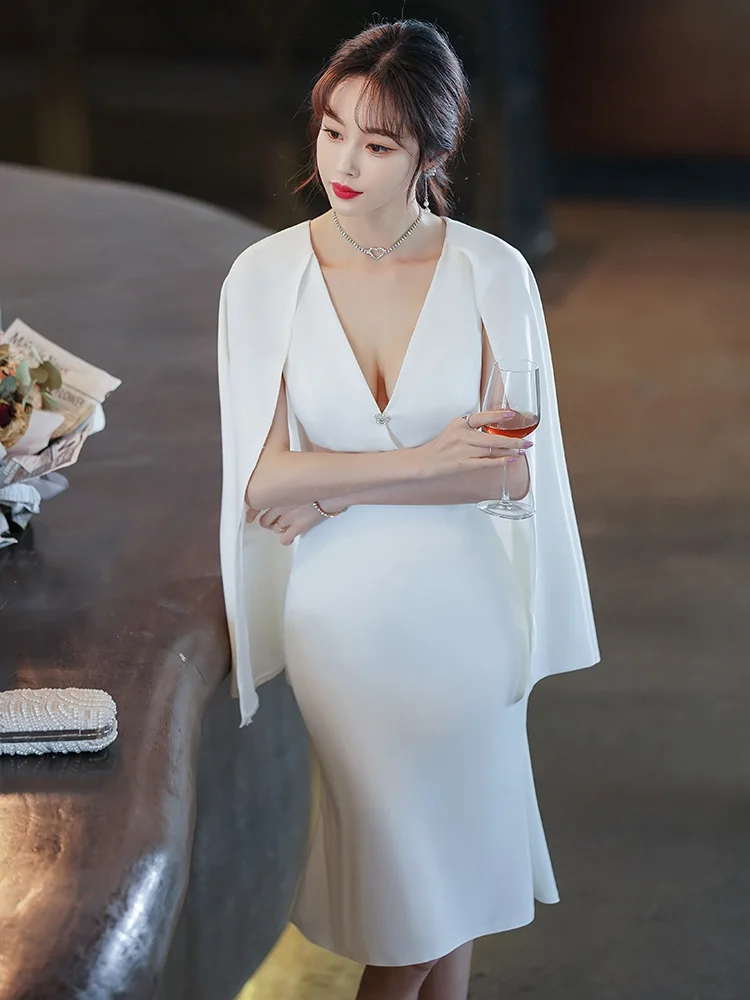 

Ele White Evening Gown Women's High-End Sensation 2025 New Model Luxury Small Luxury Birthday Par Wedding Ceremony