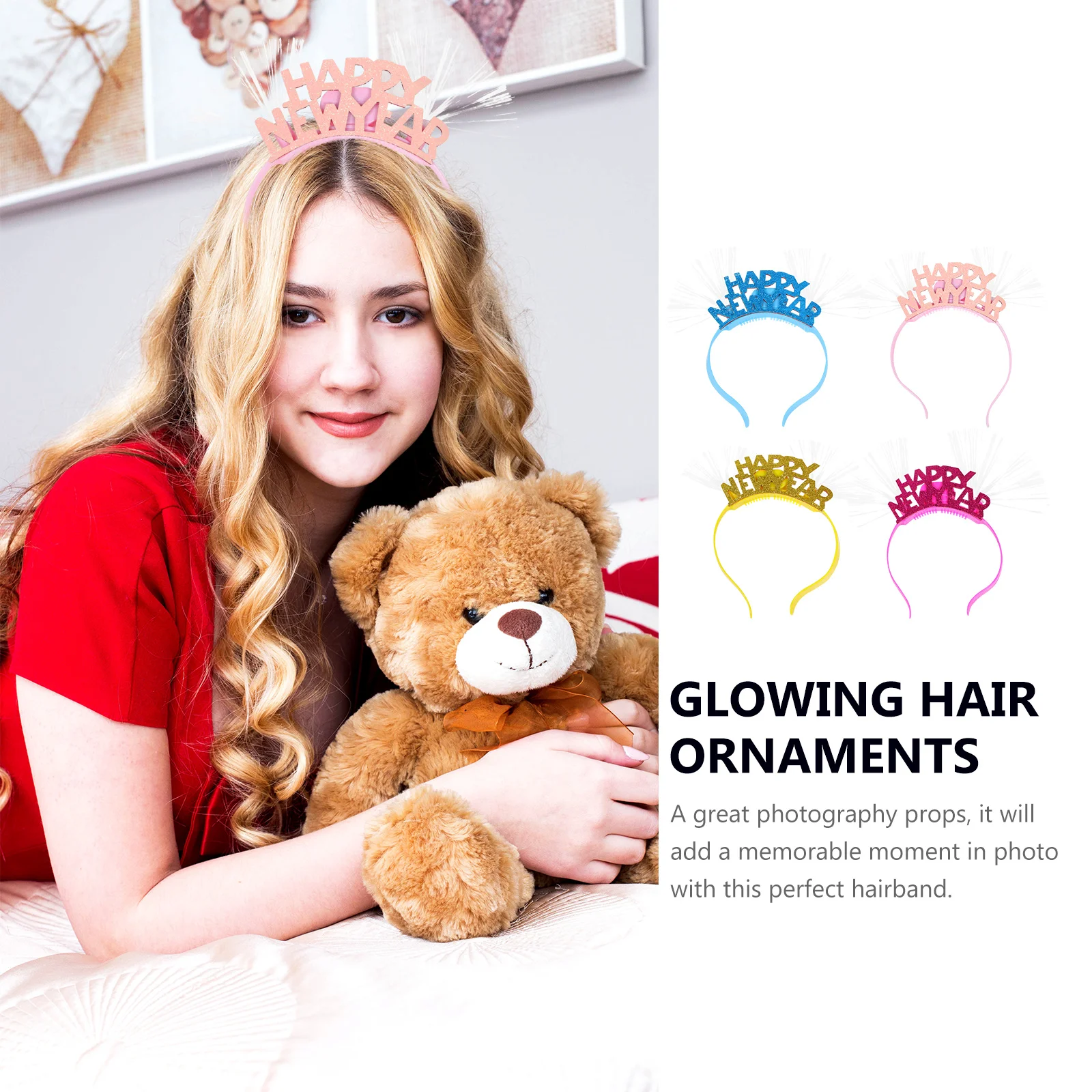 

4 шт., светящаяся повязка на голову из оптического волокна, новогодние обручи для волос, вечерние декорации, реквизит, повязка для волос для взрослых, костюм