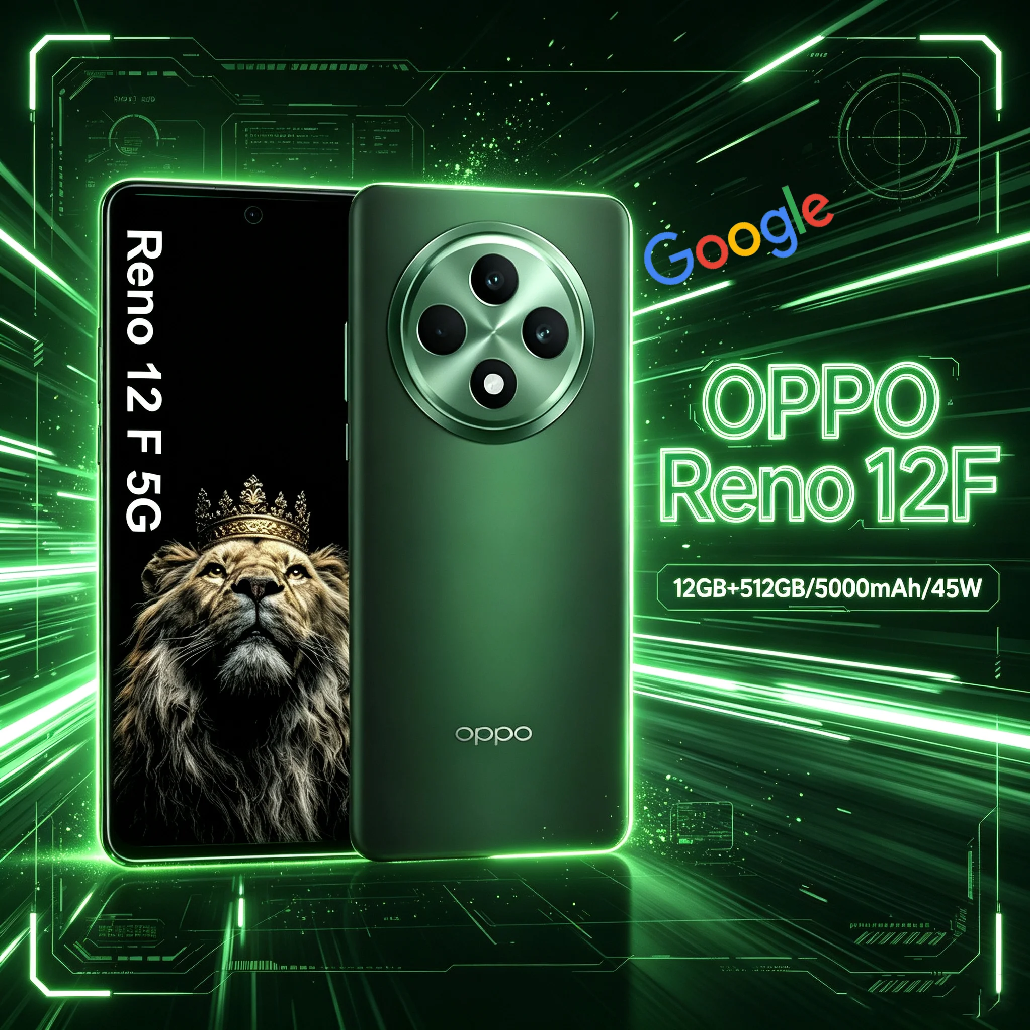 New OPPO Reno 12F 12GB+512GB Large Memory Mobile Phone 5G/dual Nano-SIM Card Full Netcom AGC DT-Star2 Glass Cover Body 5000mAh