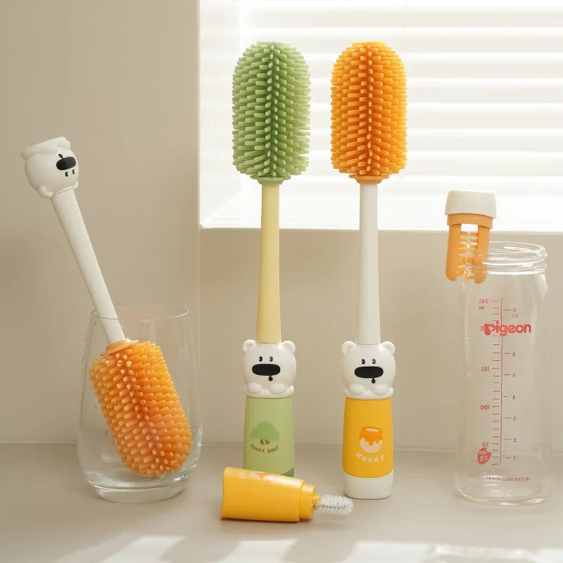 

360 Degree Rotation 3in1 Silicone Baby Bottle Pacifier Brush Wash Water Cup Straw Cleaning Detachable Portable Washing Tool