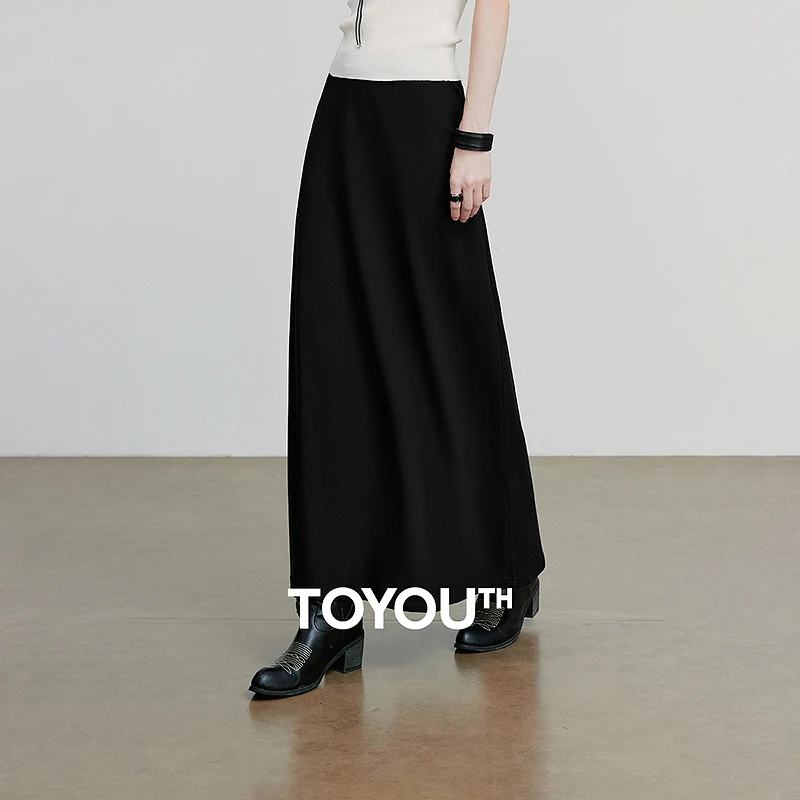 

TOYOUTH Women Midi Skirts 2025 Autumn New Solid Color A-line Lazy Soft Warm Fleece-backed Minimalist Long Skirts​