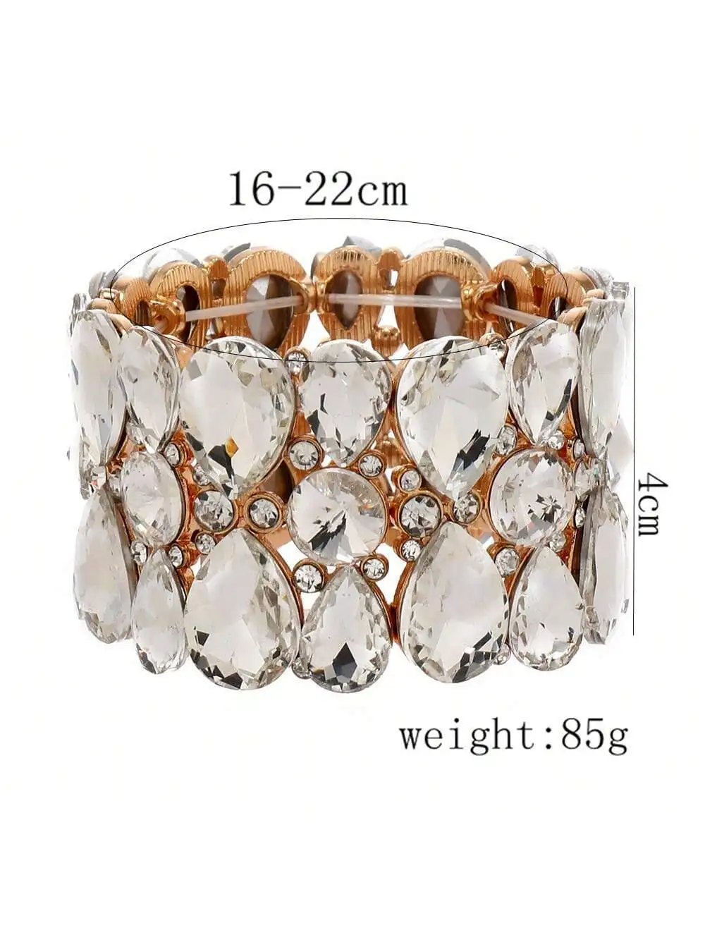 Fashion Womens Water Drop Type Crystal Glass Elastic Wide Bracelet