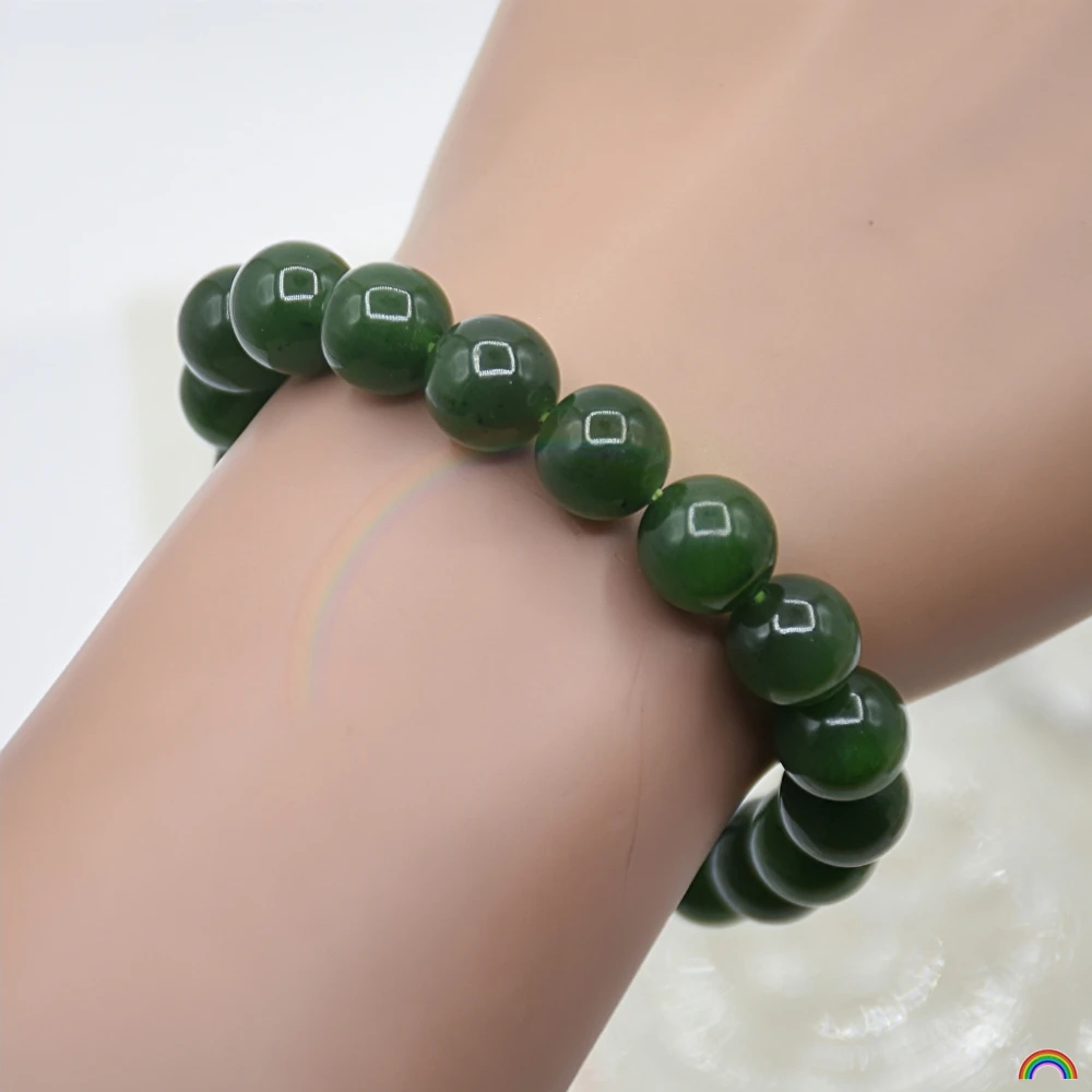 Natural Hotan Jade jasper hand string spinach green jade round beads men's and women's beaded bracelet Rwbuy brand design