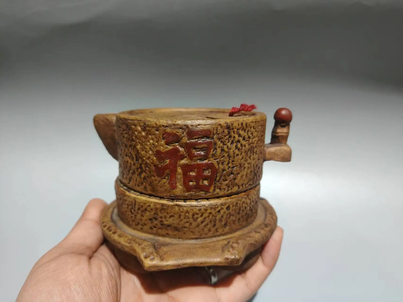 Old Chinese Handcraft Enameled  YiXing Zi Sha Clay  (yellow stoneware) Teapot,stone mill,with mark,Free shipping