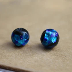 10pcs Luminous Lampwork Beads Glow In Dark Handmade 8 10 12 14mm Lampwork Glass Foil Beads Blue Color for Jewelry  Making Craft