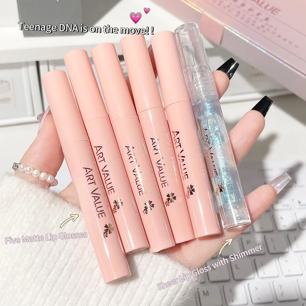 Lip Gloss Set Waterproof Moisturizing Makeup Matte Liquid Lipstick Kit Lip Balm Oil Nourishing Necklace Gift Lip Stick Cosmetics