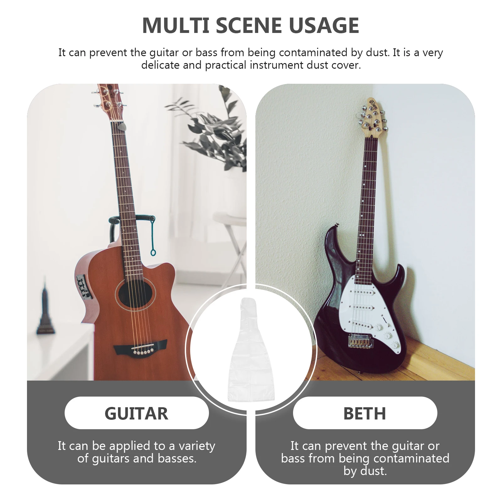 

Guitar Dust Translucent Guitar Cover Translucent Bass Protective Waterproof Reusable PVC Instrument Accessories