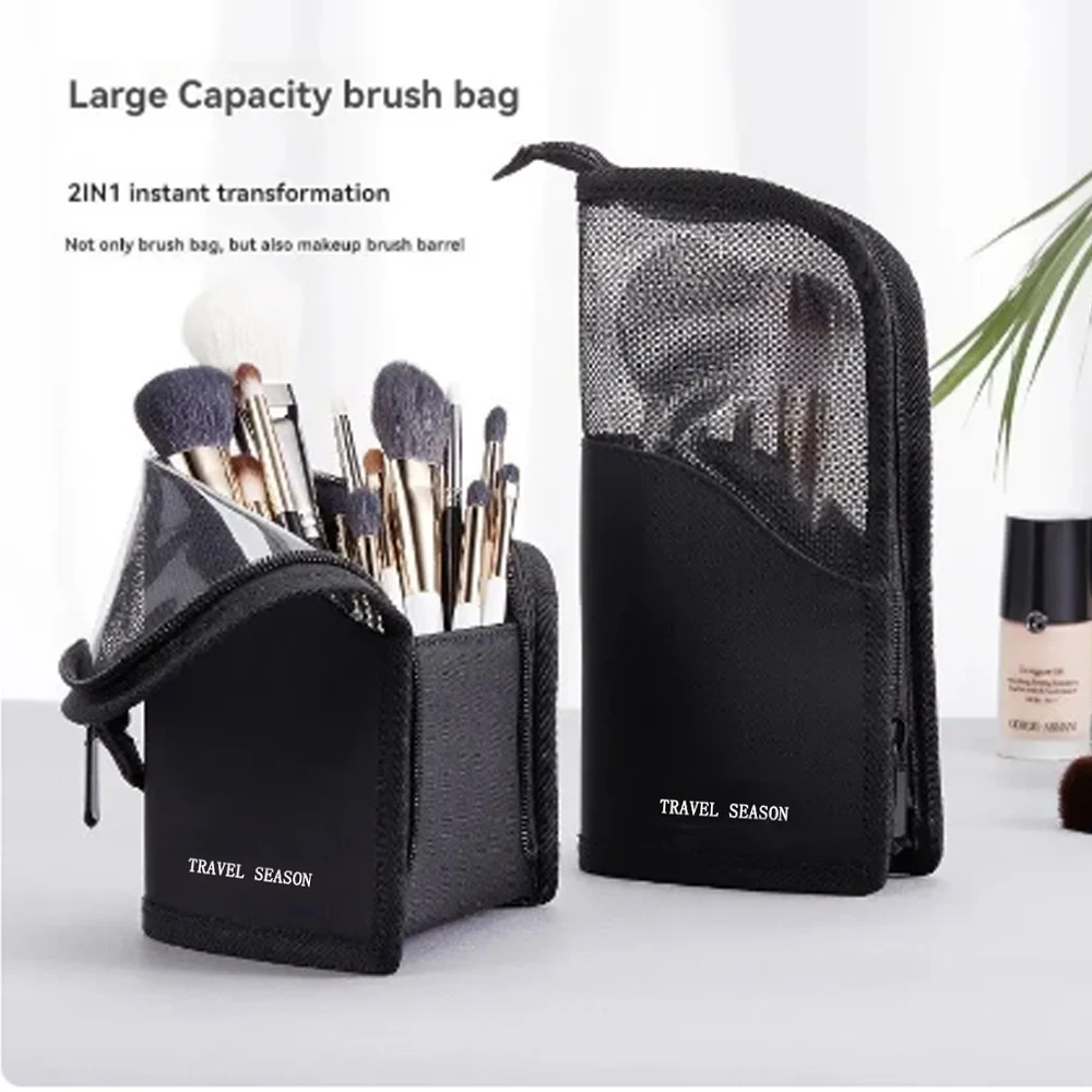 Bolsa de cosméticos con soporte para mujer, bolsa de maquillaje transparente con cremallera, organizador de brochas de maquillaje de viaje, bolsa de aseo, 1 ud.