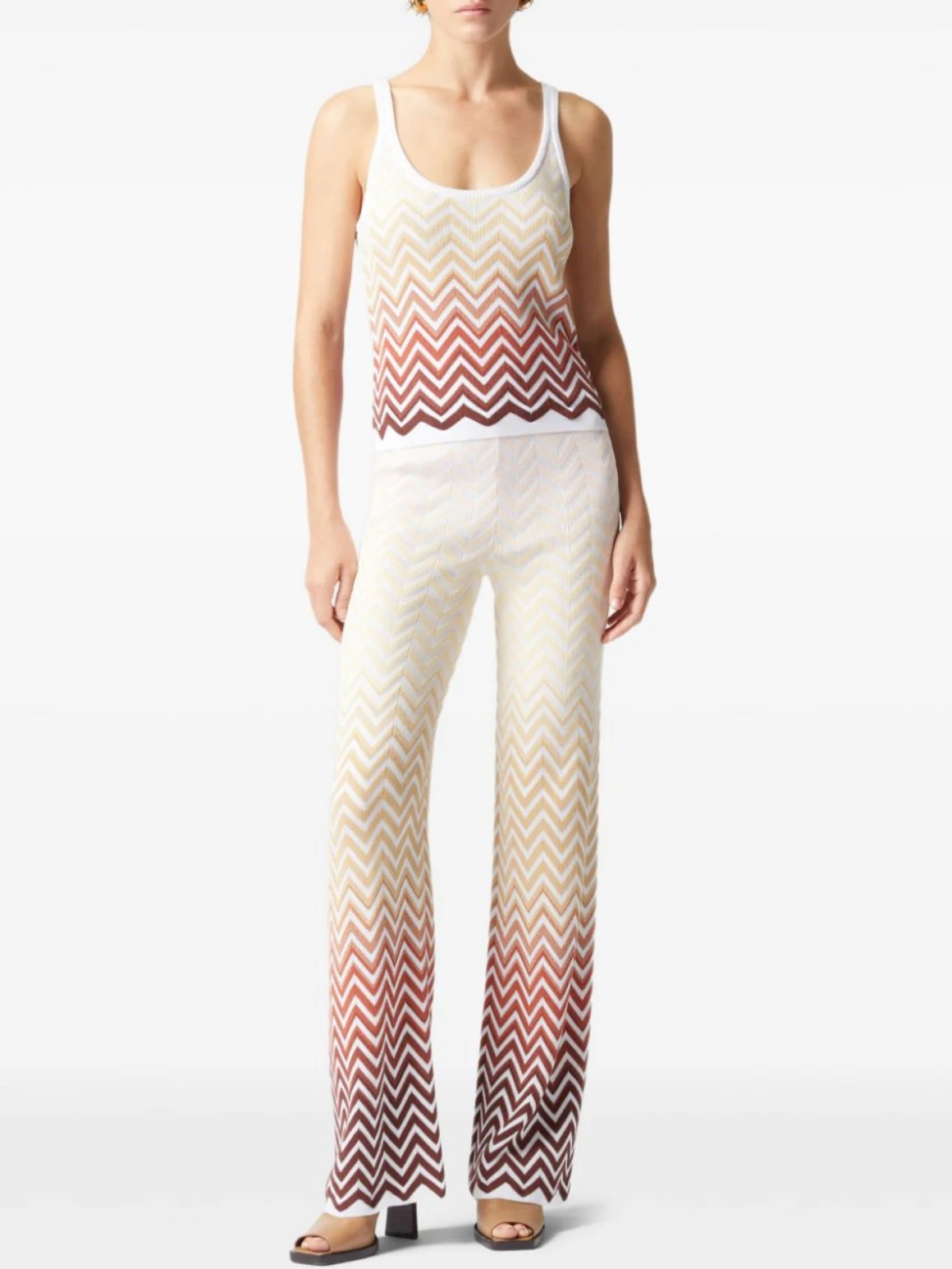 Spring Fashion Vintage Zigzag Pattern Silver Wire Knitting Trousers Suit Women's O-Neck Sleeveless Vest + Straight Barrel Pants