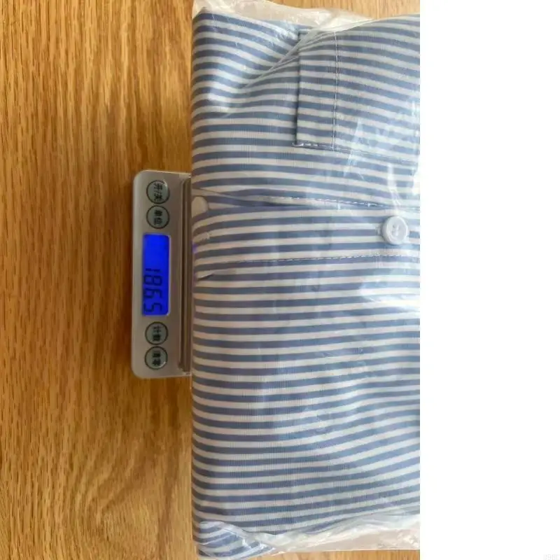 39BC قميص نسائي مخطط بأصفاد مكشكشة وياقة كاجوال وأكمام طويلة وأزرار كبيرة الحجم