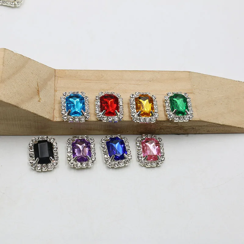 Factory Outlet 10PCS/lot 20*16mm Acrylic Rectangle Rhinestone Button Flatback Can Mix Colors For Free Delivery