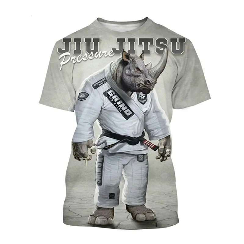 Fashion Short Sleeve Brazilian Jiu-jitsu Tough Guy Animal T-shirt Men's Jiu-jitsu Enthusiast Streetwear Sports Top Tee Clothing