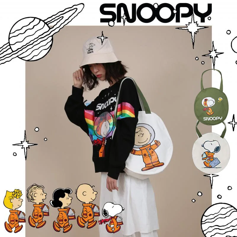 

Snoopy Moonshot Commemorative Edition One Shoulder Canvas Bag Student Shopping Bag Kawaii Graffiti Large Capacity Shoulder Bag