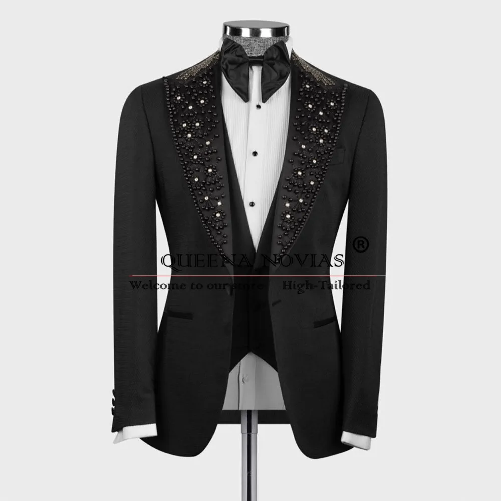 Customized Man Wedding Tuxedos Pearls Beaded Prom Blazers Formal Banquet Chic Men's Suits Slim Fit traje de hombre elegante 2025