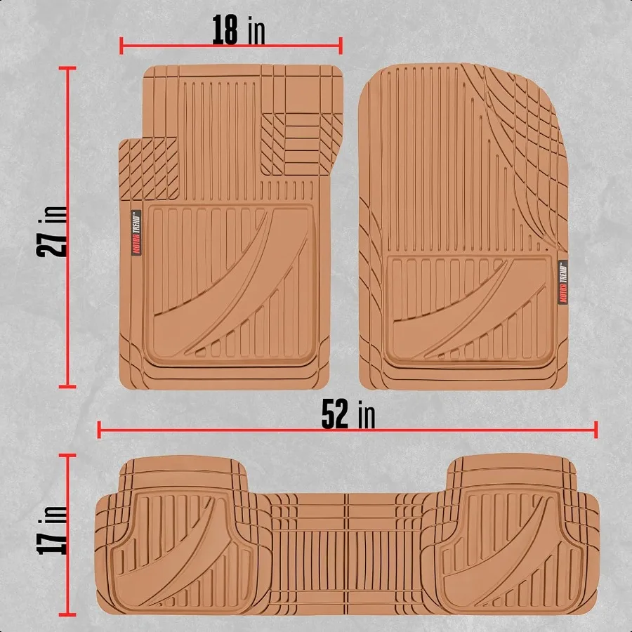 FlexTough™ Heavy Duty Rubber Beige Car Floor Mats All Weather and Jumbo SUV Cargo Liner Full Set Universal Trim to Fit Automoti