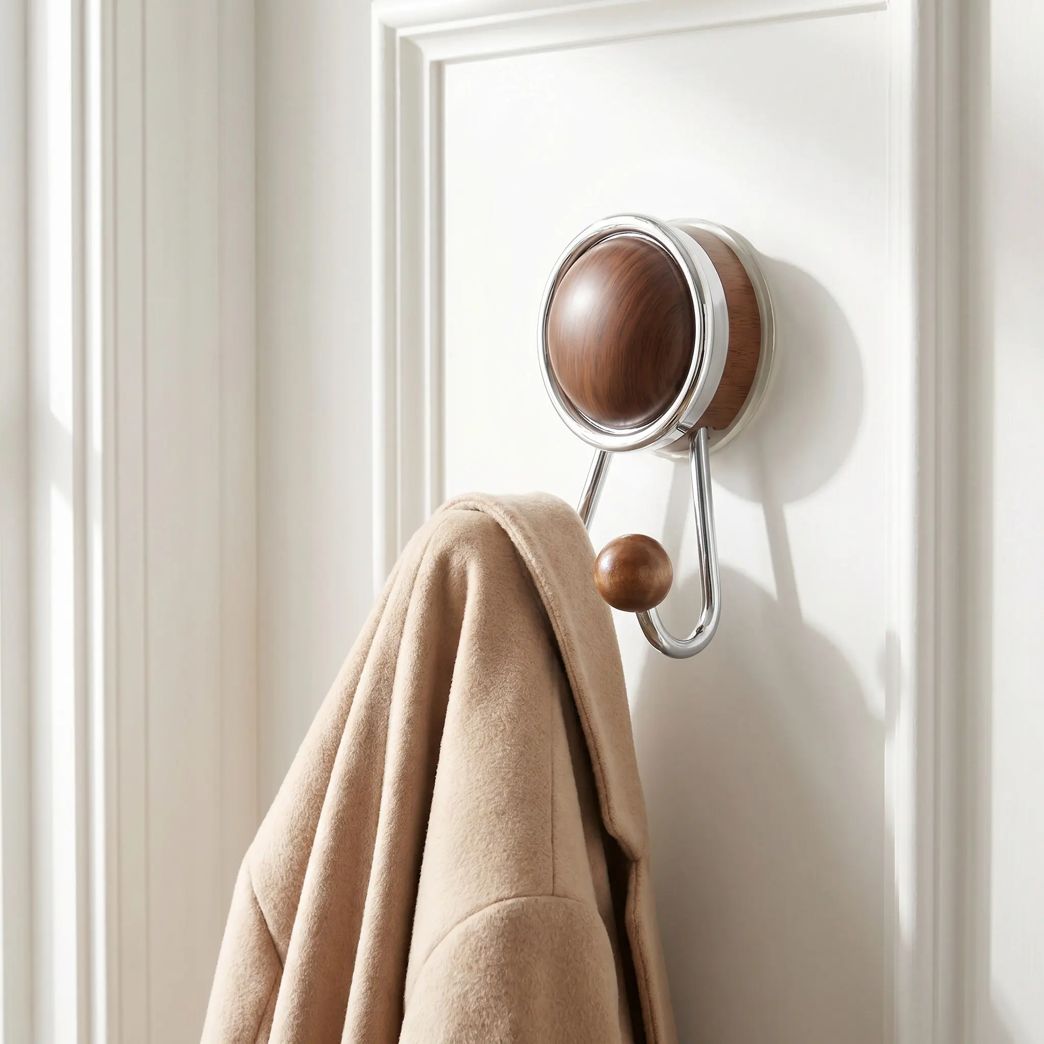 Double Hook Wood Grain Suction Cup Hook No-Drill Multipurpose Kitchen Bathroom Waterproof Reusable Storage Hanger