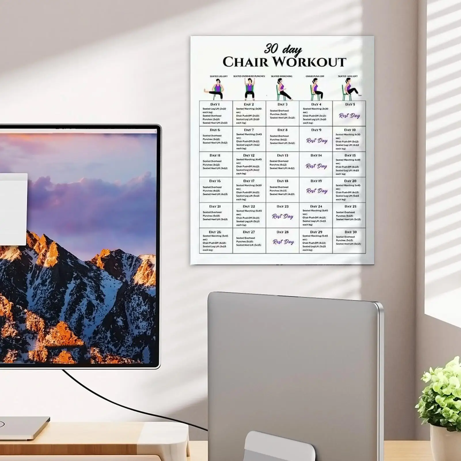 Yoga Chairs For Adults 30-Day 6 Pieces Fitness Poster Chair Exercise Chart For Travel Morning Working Family Friends Sports