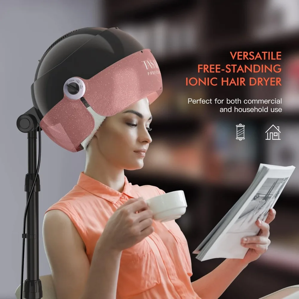 

Ionic Hooded Hair Dryer 1875W Professional Bonnet Dryer with 3 Heat Settings Adjustable Height Rolling on Wheels for Home