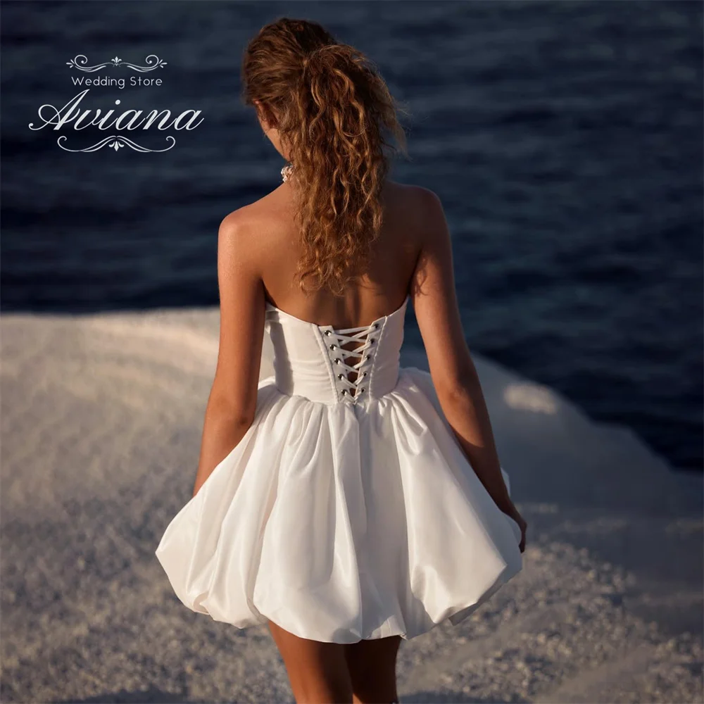 Aviana Customized Deep V-Neck Sweetheart Sleeveless Shourt Mini Wedding Dress Lace Up Sleeveless Above Knee Eleagnt Design