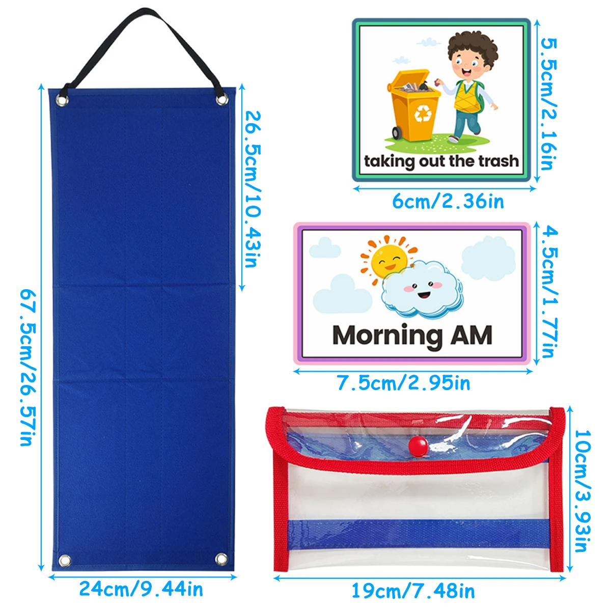 Programma visivo per bambini Grafico dei lavoretti del pianificatore visivo sospeso con 70 carte Giocattolo educativo grafico del calendario di apprendimento magnetico per bambini