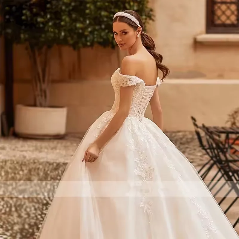 Robe de mariée princesse trapèze, magnifique, décolleté en cœur, Sexy, épaules dénudées, avec décalcomanie en dentelle, personnalisée, 2026
