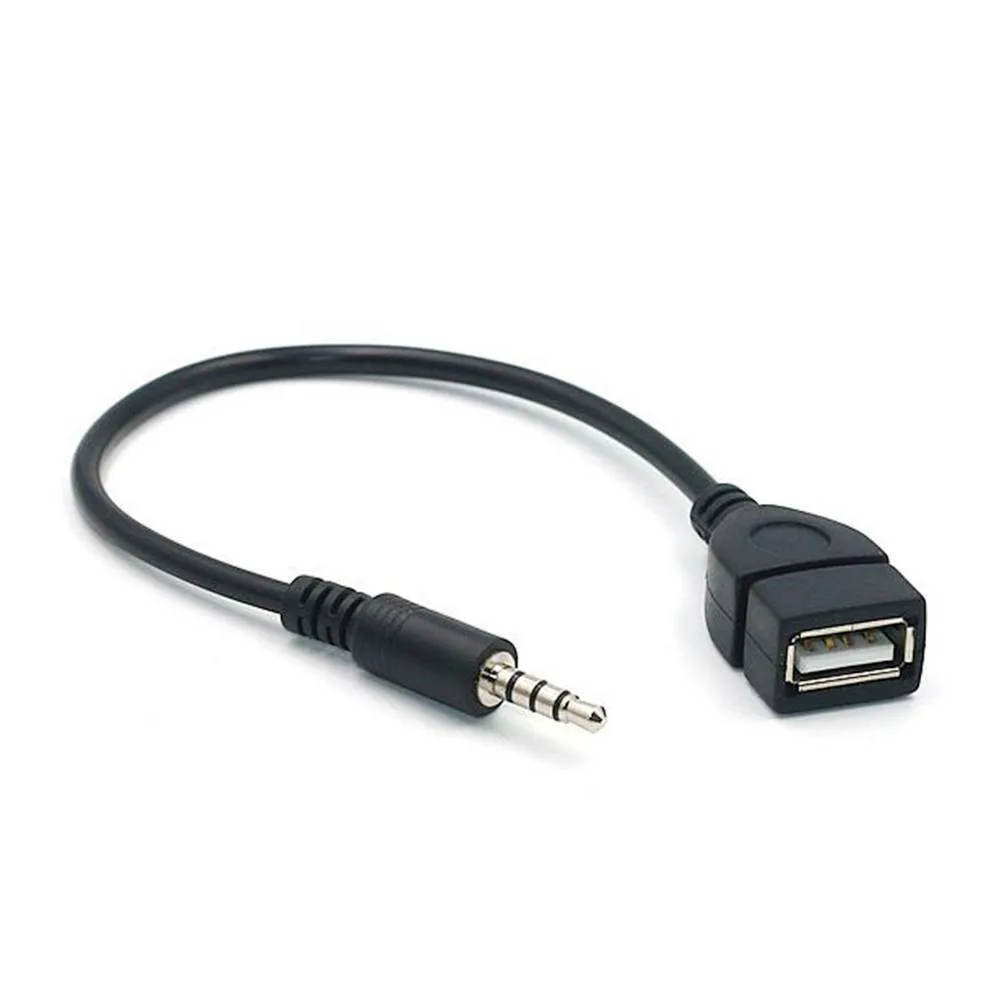 3.5mm Stereo Male to USB 2.0 Female Audio Cable for Automotive AUX Inputs That Recognize and Play USB Flash Drives