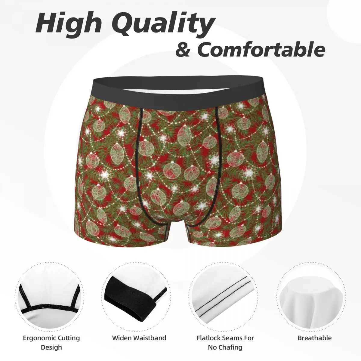 Christmas Tree Underwear Holidays Print Man Underpants Custom Stretch Trunk High Quality Shorts Briefs Plus Size