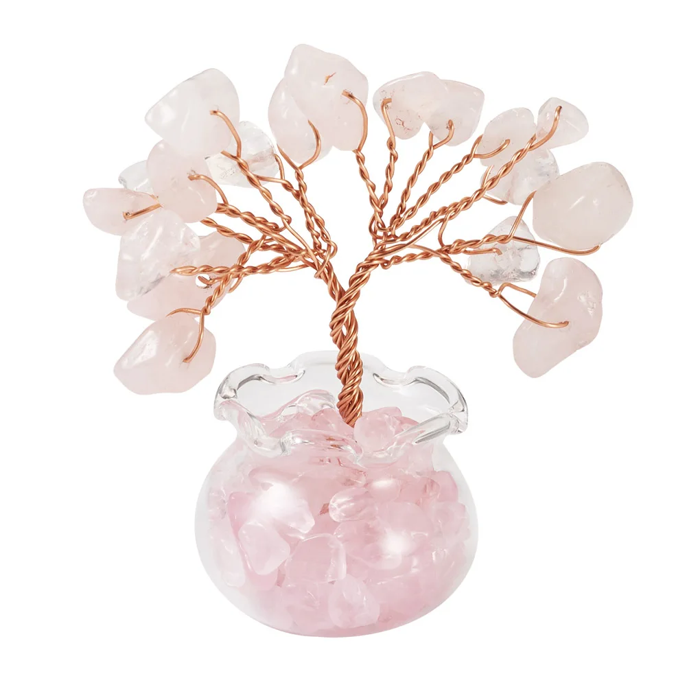 1pc Natural Stone Chips Tree Wire Decoration Gemstone Glass Vase Base Multicolor Home Office Healing Feng Shui Knickknack Gift