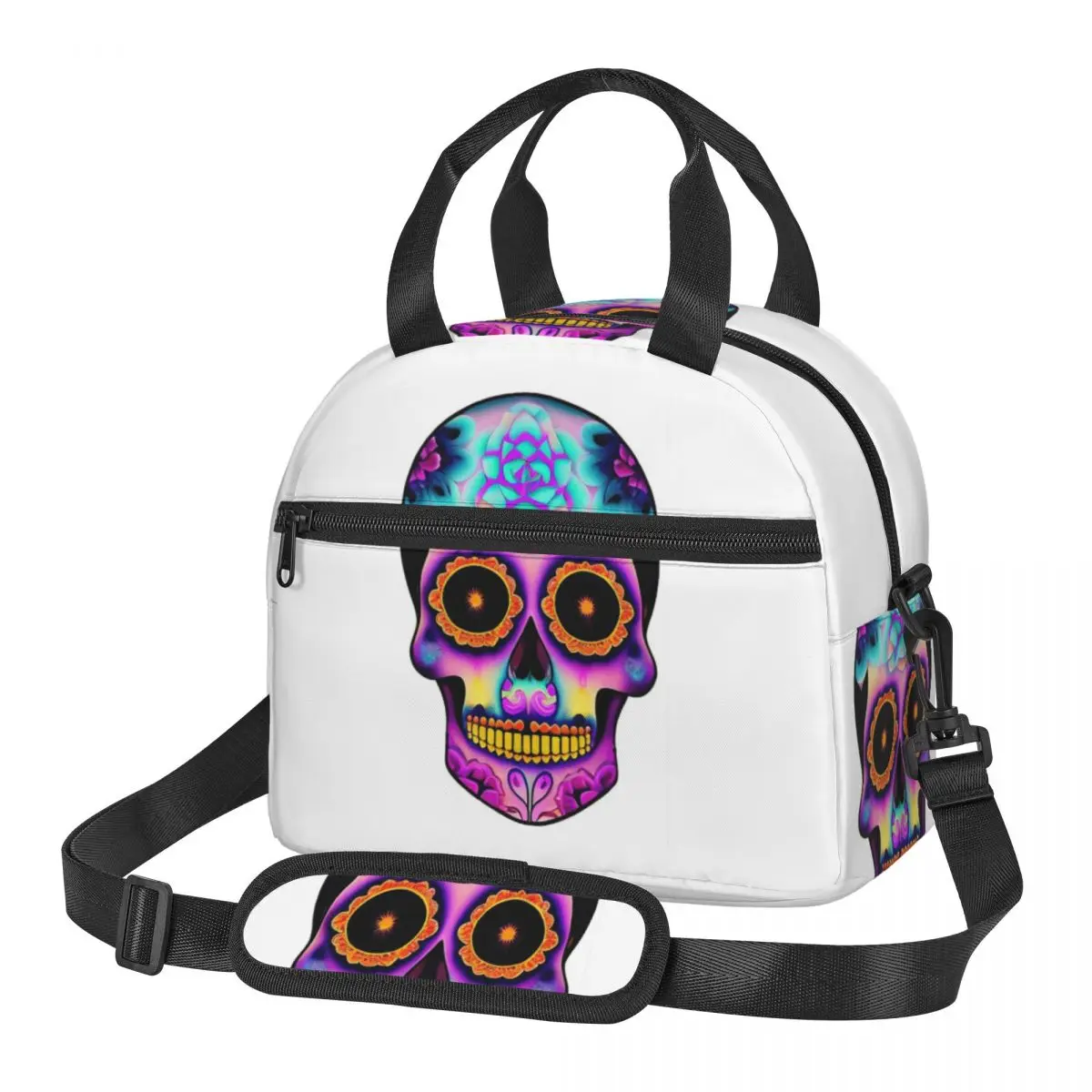 Day Of The Dead Sugar Skull Lunch Bags Insulated Bento Box Portable Lunch Tote Picnic Bags Cooler Bag for Woman Travel