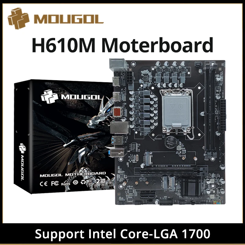 MONGOL H610M Gaming Motherboard HDMI DP DDR4 LGA1700 Supports Intel 12th Gen Core CPU (12100F /12400F) M.2 NVME for Desktop PC