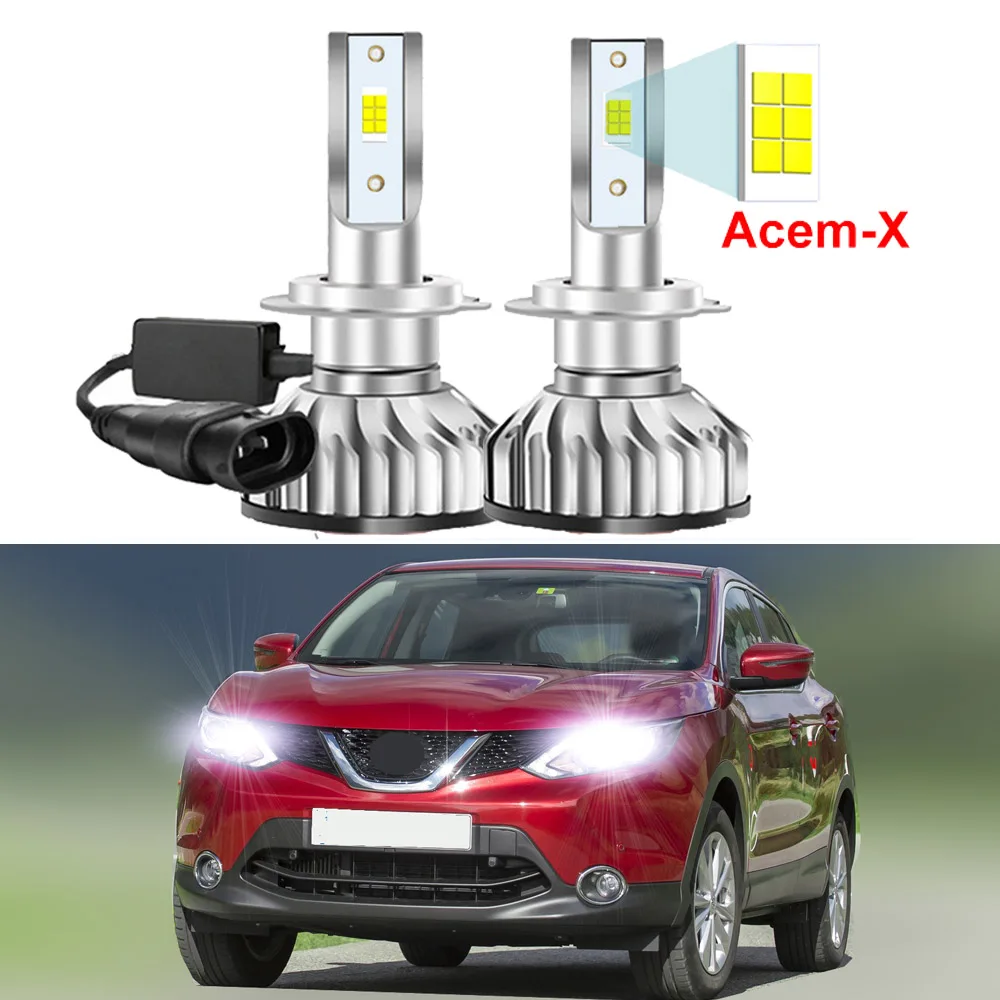 

2Pcs Car LED Headlight Bulbs For Nissan Qashqai 2014 2015 2016 High Low Beam Headlamp Canbus