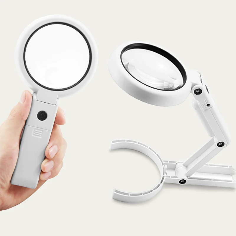 Handheld desktop dual-purpose charging magnifying glass 20 times with LED lamp high definition high power elderly reading