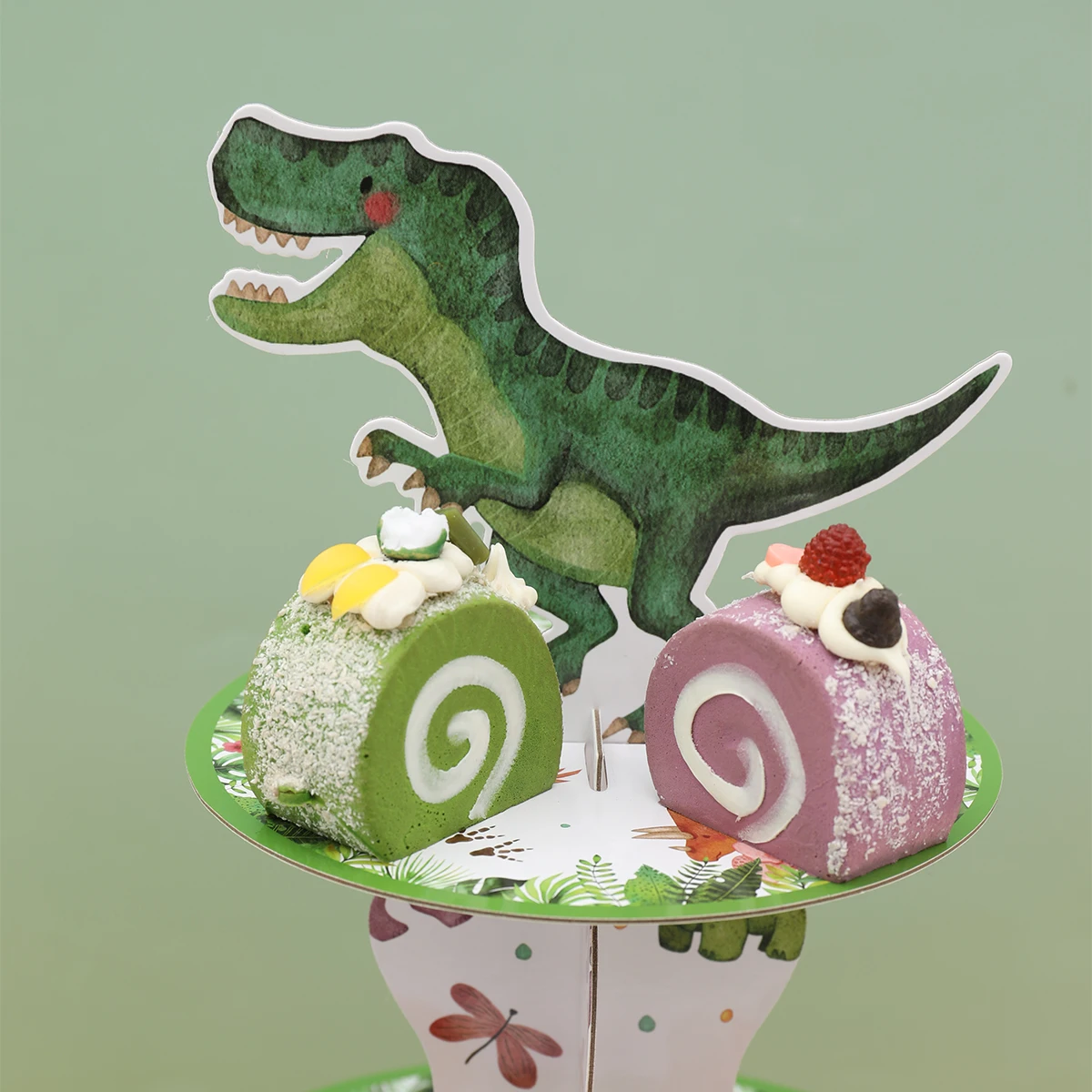 Stojak na tort z dinozaurami z kreskówek 1. Dekoracje na imprezę urodzinową dla dzieci chłopców ryk z motywem dinozaura Baby Shower Dino