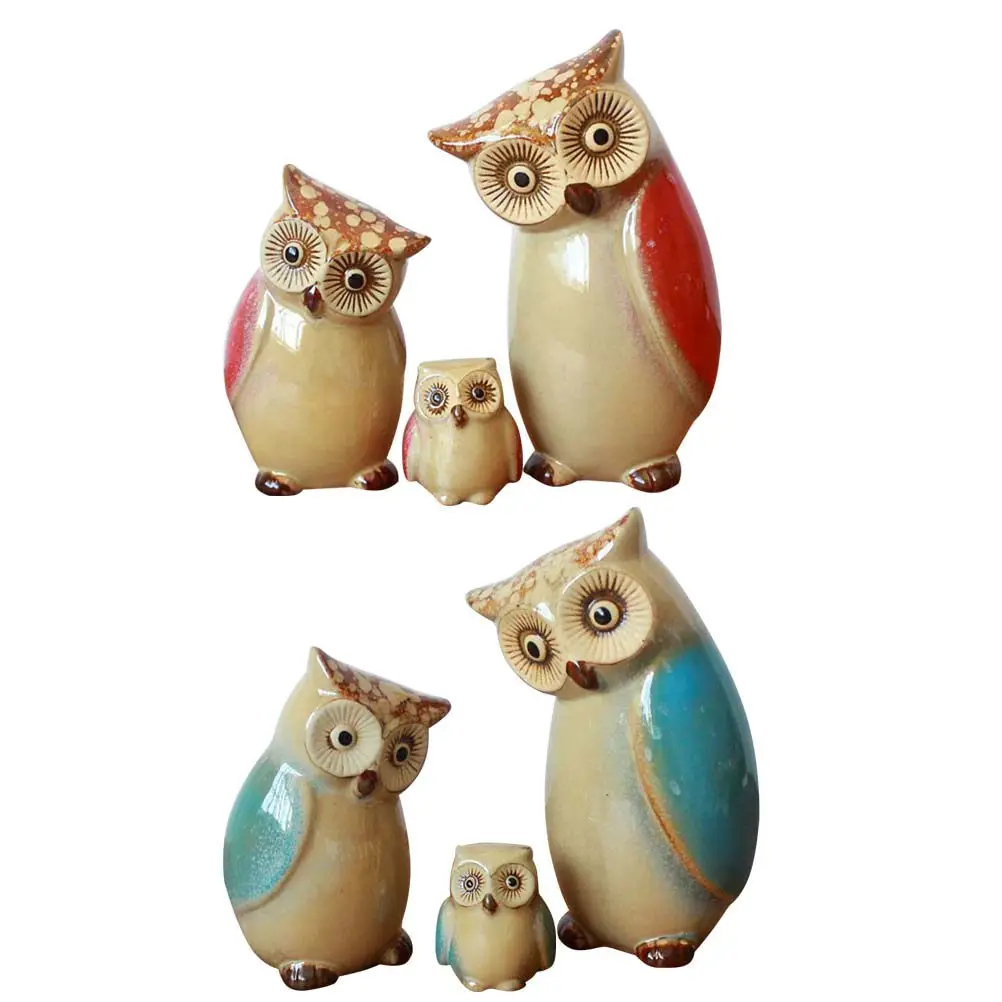 

Набор из 3 керамических фигурок сов для декора рабочего стола, светло-коричневые, милые мультяшные украшения для дома, гостиной, офиса, настольные украшения
